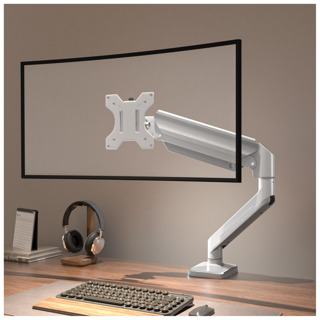 Curved Gaming Monitor Desk-Mount - Swivel Tilt Rotation Height Adjustable Ultrawide Monitor Mount White - Wearson Office Furniture 