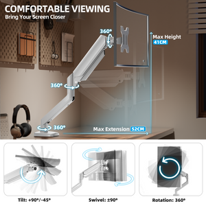 Curved Gaming Monitor Desk-Mount - Swivel Tilt Rotation Height Adjustable Ultrawide Monitor Mount White - Wearson Office Furniture 